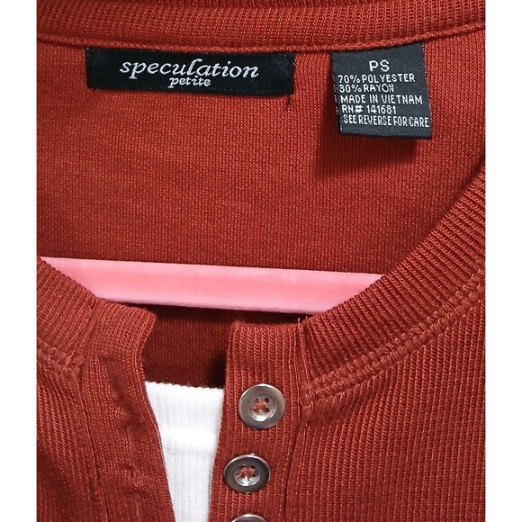 Speculation Petite Rust Button Front Top Small Long Sleeve Minimalist Casual - Picture 6 of 7